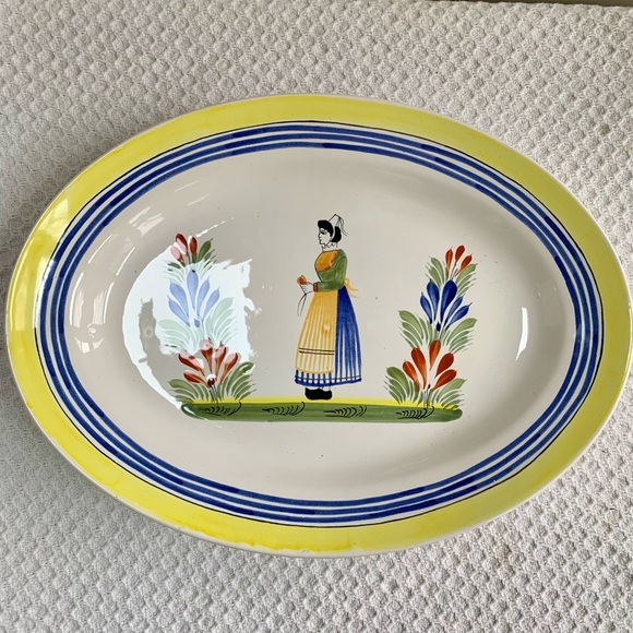 HB Henriot Quimper France Hand Painted Faience Pottery Platter 13.75” - Picture 1 of 12